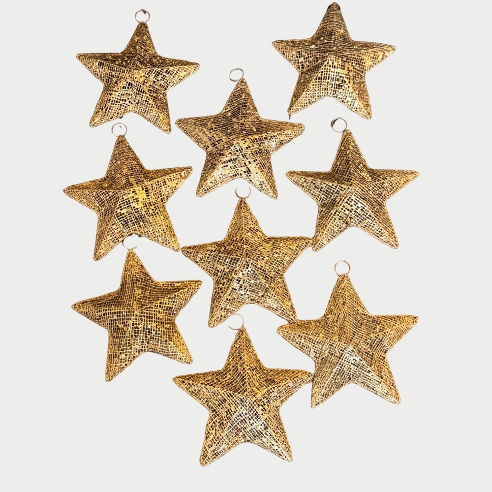 Star Ornament Set Deluxe Gold Glitter Lot of 9